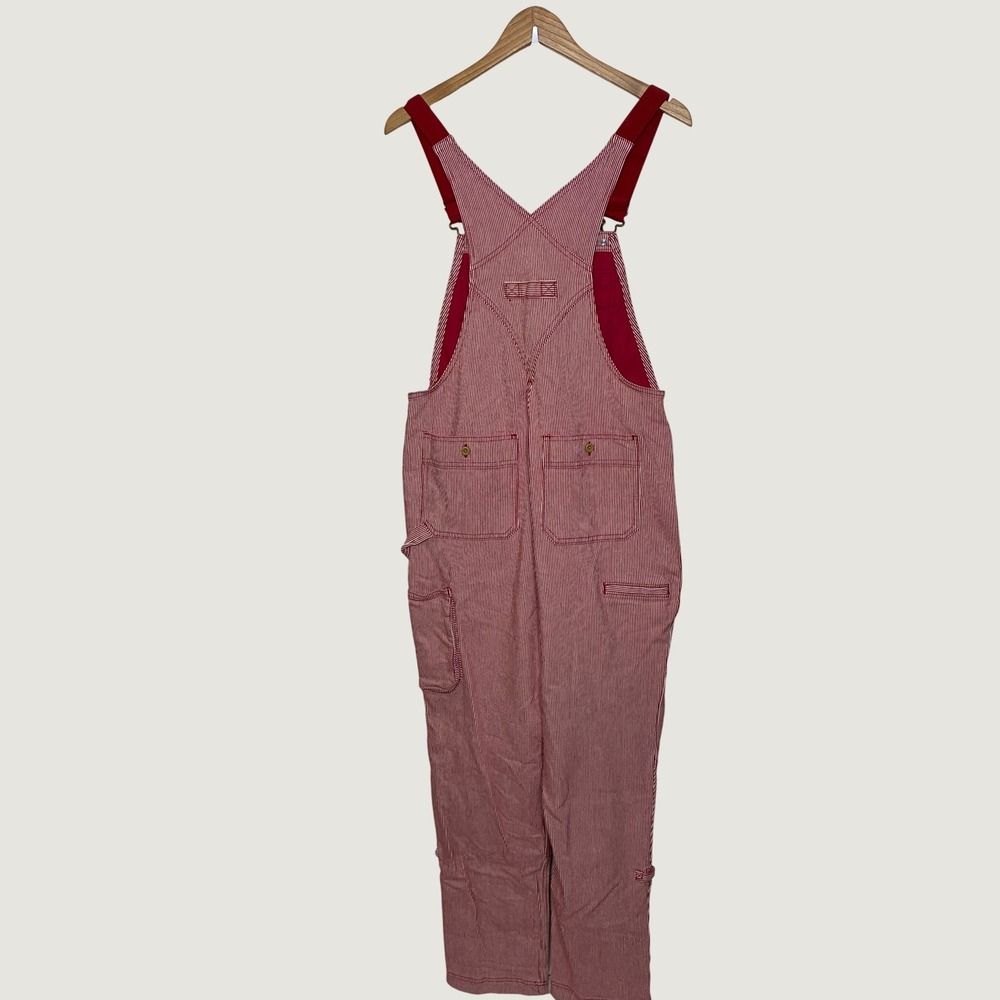 Duluth Trading Womens Railroad Gardening Overalls Size S x 31 Red Stripe Bibs - Picture 2 of 13